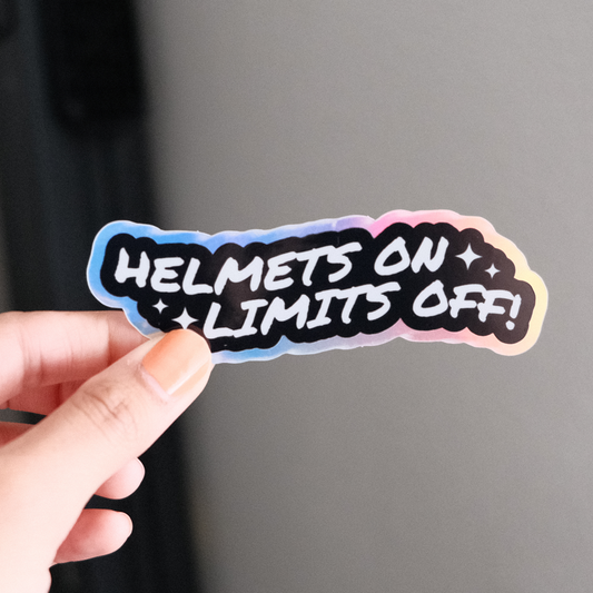 helmets on, limits off sticker